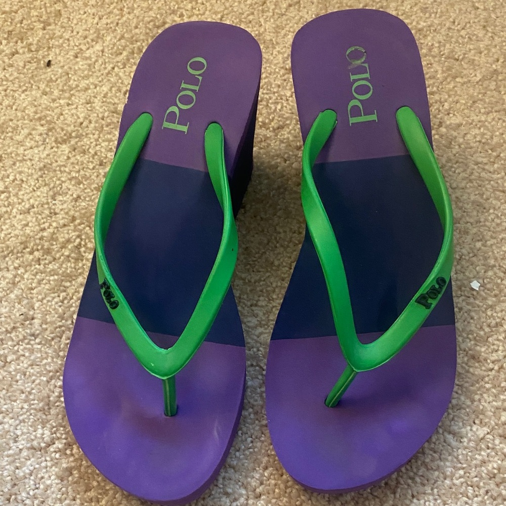 Polo by Ralph Lauren Green and Purple Wedge Sandals - Picture 5 of 5
